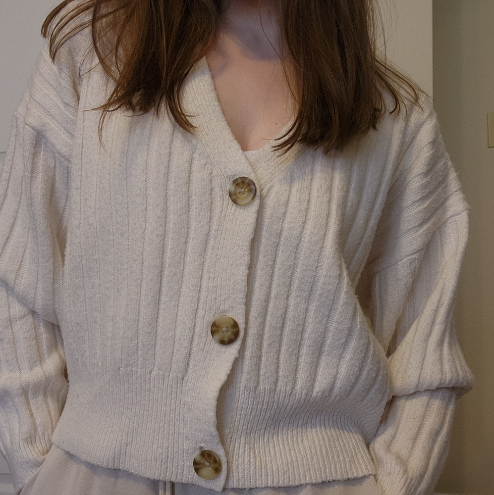 Women's Cream Button-Up Sweater